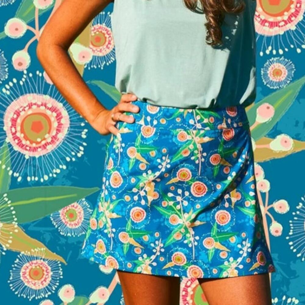 Blue Floral A-Line RipSkirt